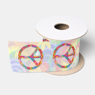 Ruban En Satin Signe de PAIX de FLOWER POWER + votre arrière -