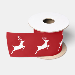 Ruban En Satin Silhouette De Renne Blanc Sur Rouge