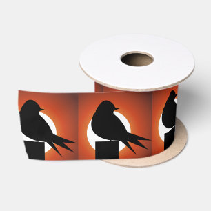 Ruban En Satin Silhouette d'oiseau noir Soleil Thunder_Cove