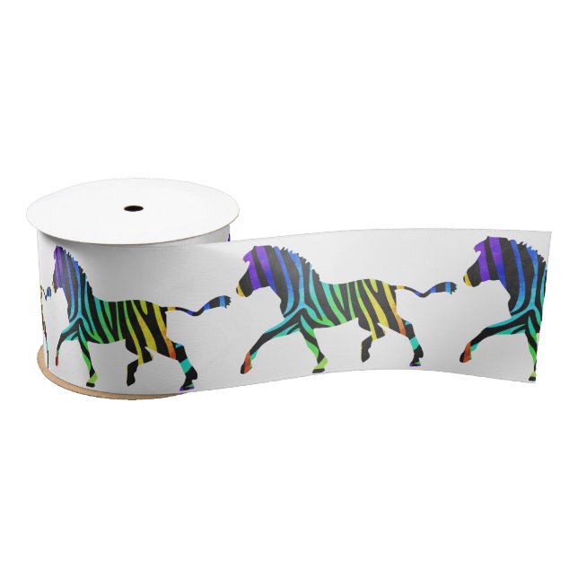 Ruban En Satin Silhouette noir et arc-en-ciel Zebra (Bobine)