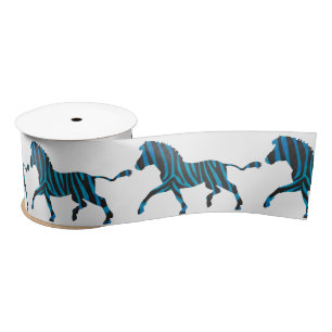 Ruban En Satin Silhouette noir et bleu Zebra