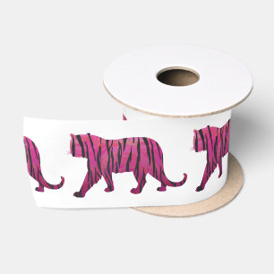 Ruban En Satin Silhouette rose chaud et tigre noir