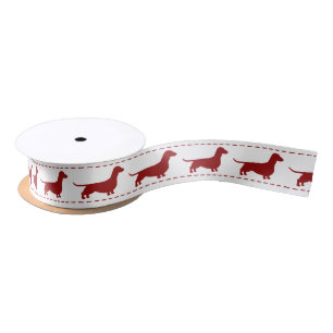 Ruban En Satin Silhouettes rouges de teckel sur le blanc