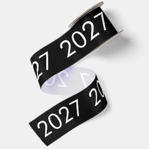 Ruban En Satin Simple Année 2027 Noir Blanc