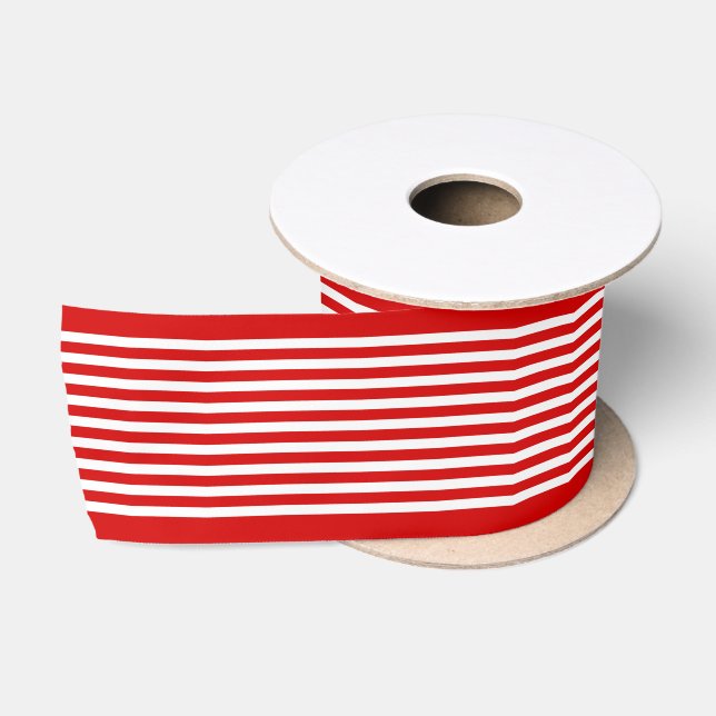 Ruban En Satin Simple Chic Blancs Motif Sur Rouge (Bobine)