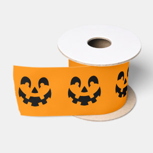 Ruban En Satin Simple Citrouille Noire Visage Sur Halloween Orang