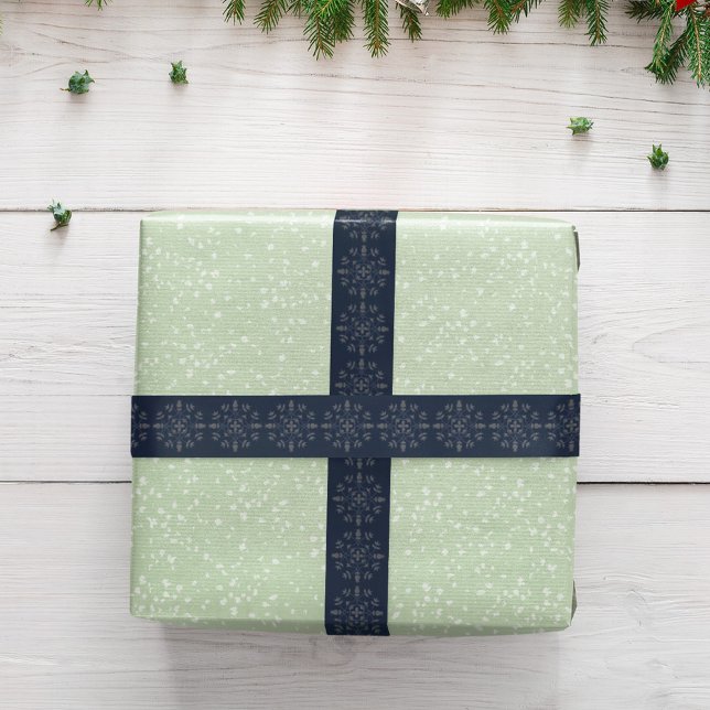 Ruban En Satin Simple Motif de flocon de neige bleu marine d'hive (Navy blue and silver snowflake pattern ribbon. )