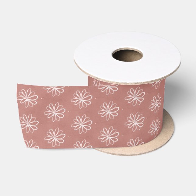 Ruban En Satin Simple rose floral main rustique tiré (Bobine)