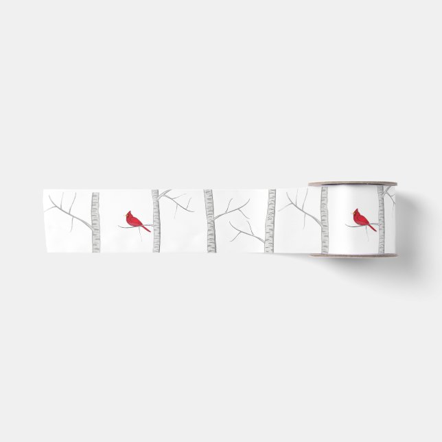 Ruban En Satin Simples Vacances Hiver Red Cardinal Birsier (Devant)