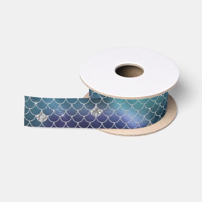 Ruban En Satin Sirène bleu Silver Aqua (Bobine)