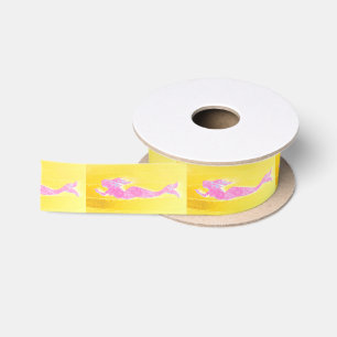 Ruban En Satin sirènes roses sur jaune