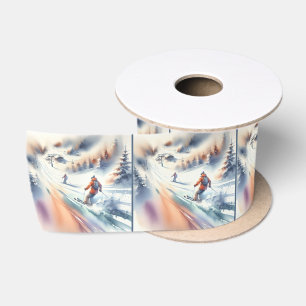 Ruban En Satin Ski De Neige En Aquarelle