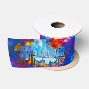 Ruban En Satin SlipperyJoe NYC graffiti lune entourée de tourbill