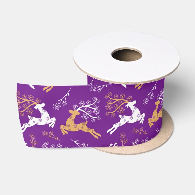Ruban En Satin Snowflake Gold Blanc rennes Noël violet violet (Bobine)