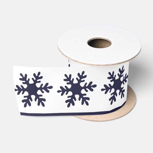 Ruban En Satin Snowflake Motif Marine Bleu Blanc Vacances (Bobine)