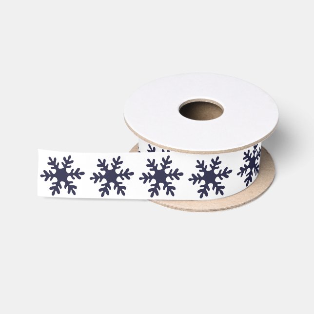 Ruban En Satin Snowflake Motif Marine Blue Holiday (Bobine)