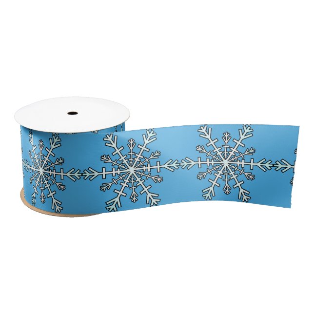 Ruban En Satin Snowflakes Design en argent blanc et bleu (Bobine)