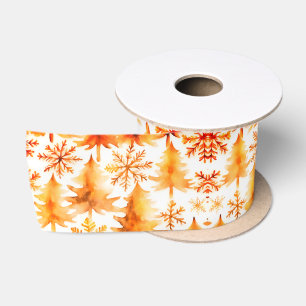 Ruban En Satin Snowflakes Or & Holiday Trees