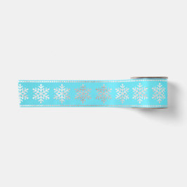 Ruban En Satin Snowflakes Stripes Silver Beach Ocean Blue