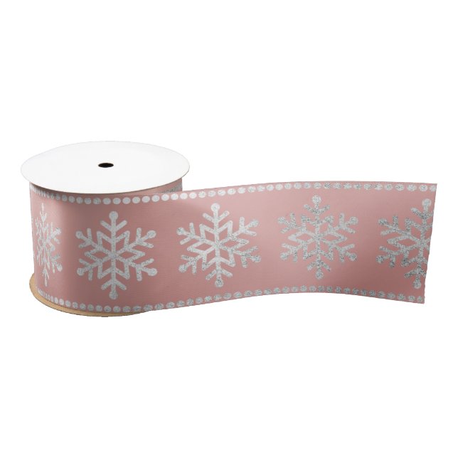 Ruban En Satin Snowflics Stripes Silver Rose Or (Bobine)