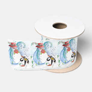 Ruban En Satin SNOWMAN ET PENGUIN HIVER SERENADE Vacances