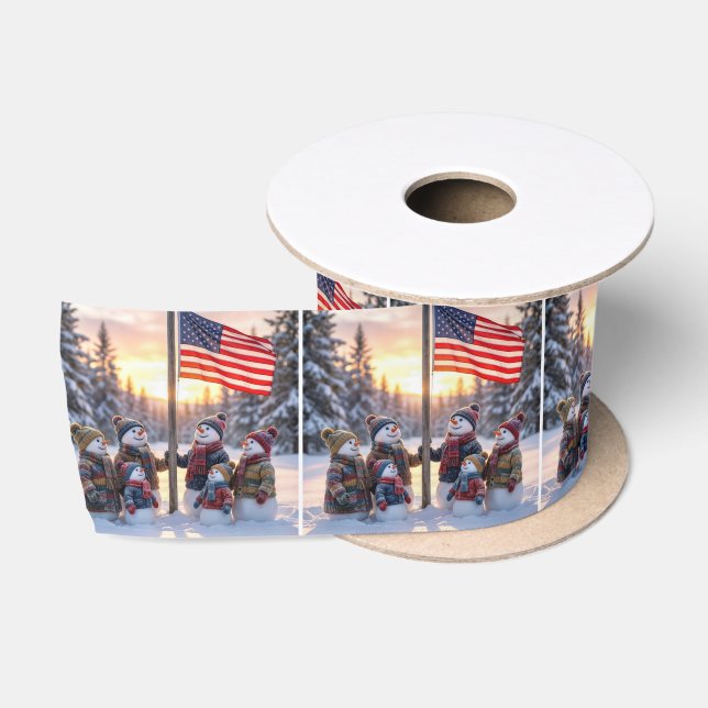 Ruban En Satin Snowman Family Gathering Around a Flagpole (Bobine)
