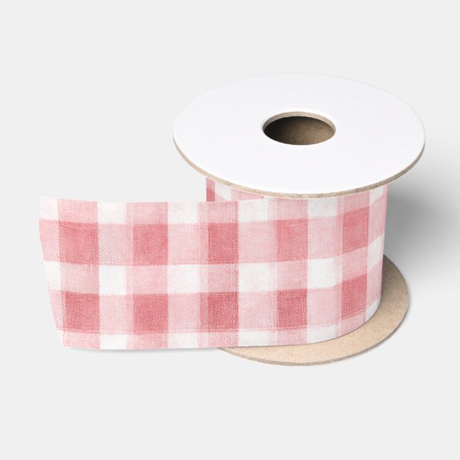 Ruban En Satin Soft Girly Pink White Plaid Stripes Birthday (Bobine)