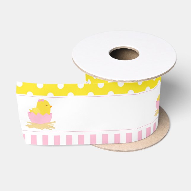 Ruban En Satin Soirée Baby shower de poussins fille rose mignonne (Bobine)