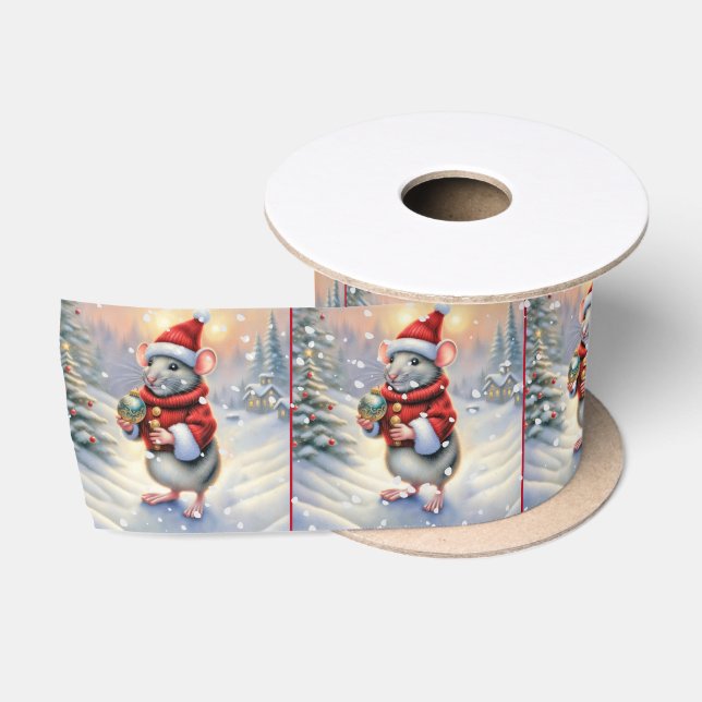 Ruban En Satin Souris De Noël Avec Ornement (Bobine)