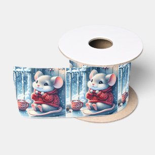 Ruban En Satin Souris de Noël dans la fenêtre d'hiver
