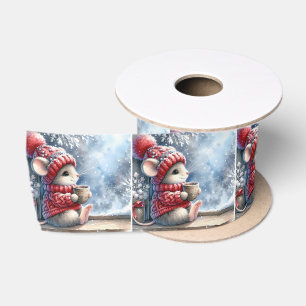 Ruban En Satin Souris De Noël En Fenêtre Avec Cocos Chauds