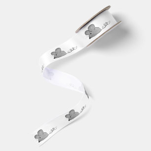 Ruban En Satin Souris grises sur blanc