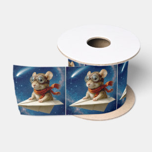Ruban En Satin Souris volant dans un avion en papier