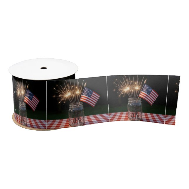Ruban En Satin Sparklers With American Flag (Bobine)