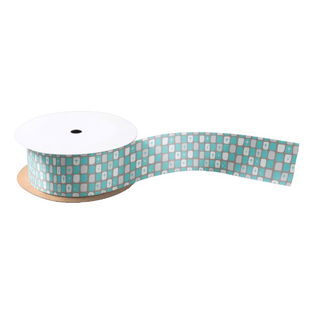 Ruban En Satin Starbursts Turquoise Rétro Ribbon Satin (Bobine)