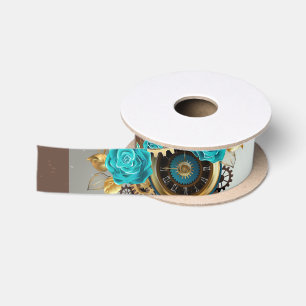 Ruban En Satin Steampunk Clock and Turquoise Roses on Striped