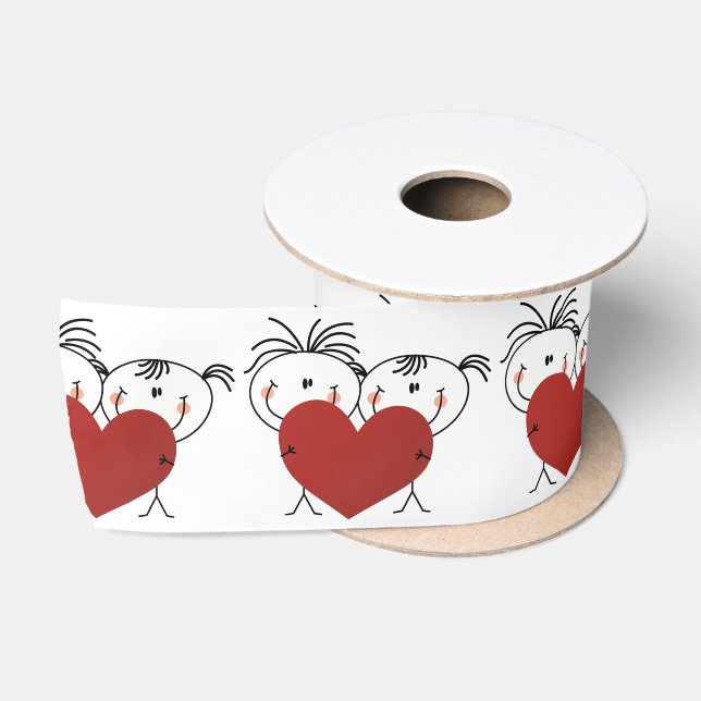 Ruban En Satin Stick Figure Couple Avec Coeur (Bobine)