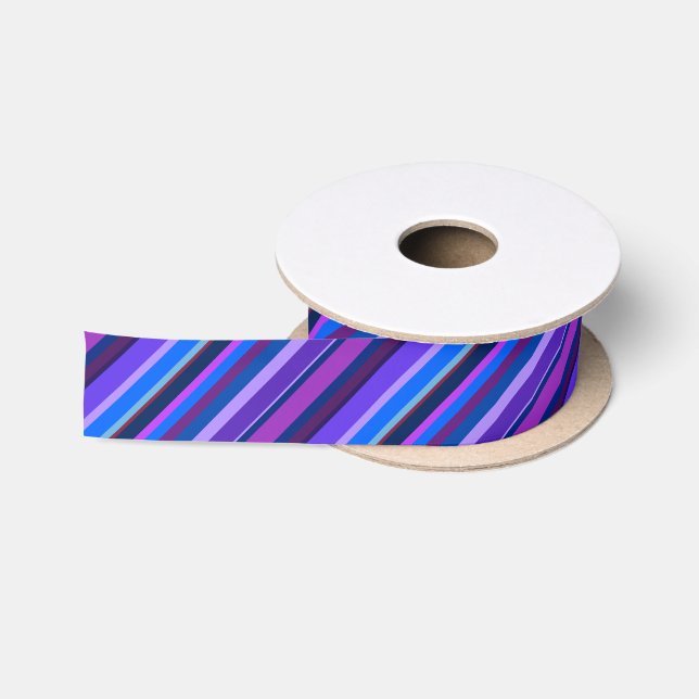 Ruban En Satin stripes en bleu et purple (Bobine)