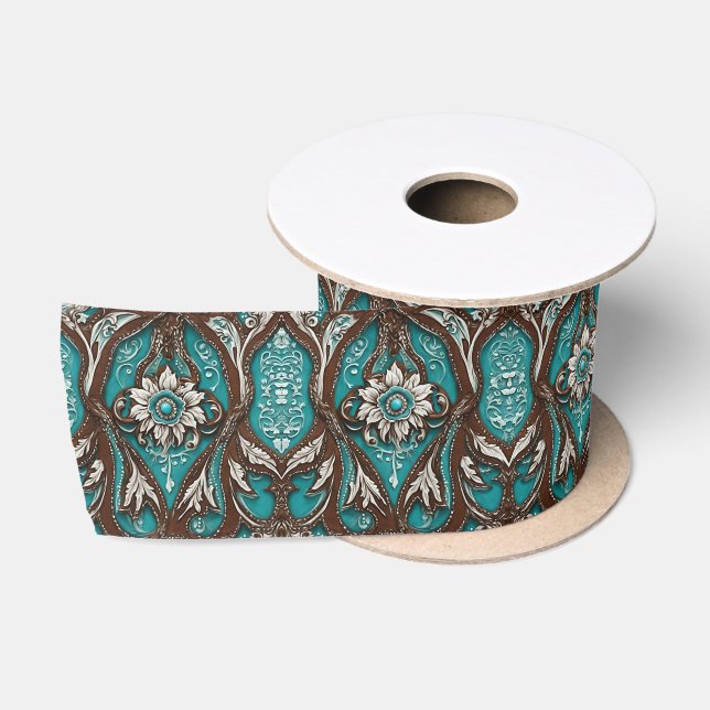 Ruban En Satin Sud Turquoise Brown Pays Ouest Floral (Bobine)