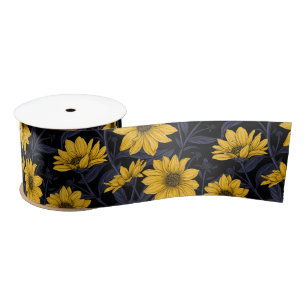 Ruban En Satin Sunroot, tournesol sauvage en jaune et bleu