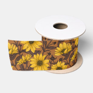 Ruban En Satin Sunroot, tournesol sauvage en jaune et marron
