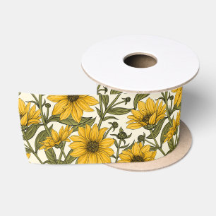 Ruban En Satin Sunroot, tournesol sauvage sur blanc
