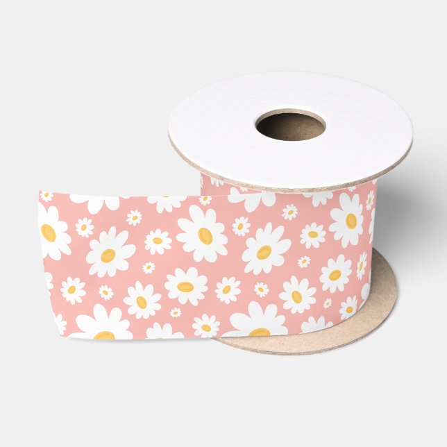 Ruban En Satin Super Blush Boho Daisy Floral Garden Motif (Bobine)