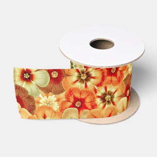 Ruban En Satin Super Retro Orange Hippie Fleurs Motif