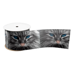 Ruban En Satin Superbe visage de chat aux yeux bleus