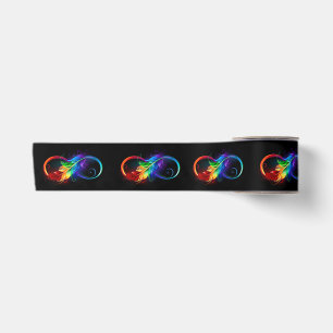 Ruban En Satin Symbole d'infini avec plume arc-en-ciel