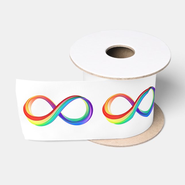 Ruban En Satin Symbole d'infinité arc-en-ciel stratifié (Bobine)