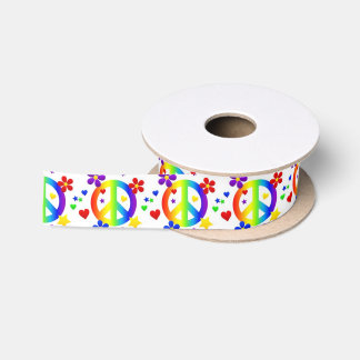 RUBAN EN SATIN SYMBOLE HIPPIE TIE DYE AIVE PEACE