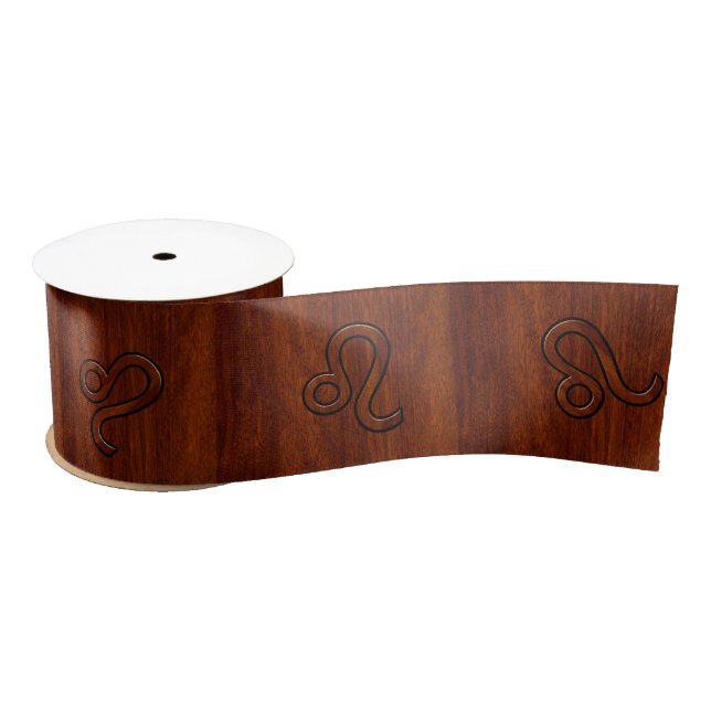 Ruban En Satin Symbole Leo Zodiac en bois mahogany riche (Bobine)