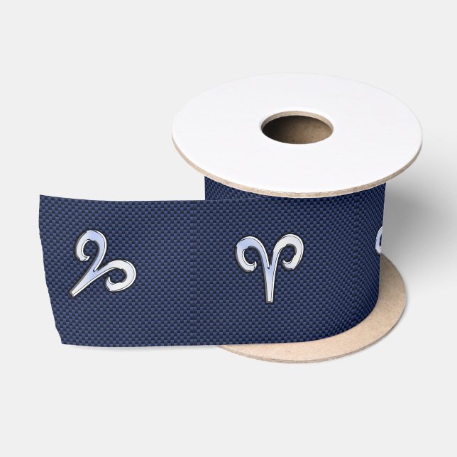 Ruban En Satin Symbole Zodiaque moderne Aries bleu Carbone Fibre  (Bobine)